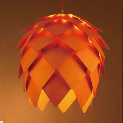 European Fashion Design Handmade Warm Color Wood Pendant Pinecone Lamp